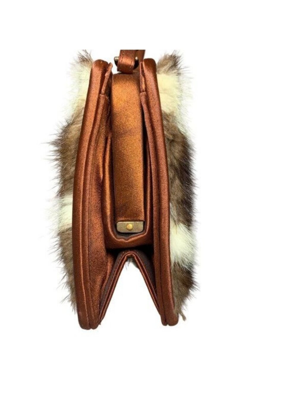 Vtg NETTIE ROSENSTEIN Mink Fur Silk Animal Print Handbag Purse 1950s - Picture 6 of 10